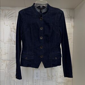White House Black Market Dark Indigo Jean Jacket with Stand Collar